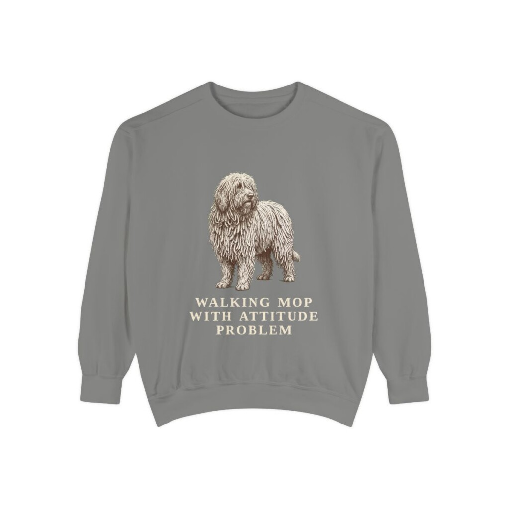 Komondor Humor Sweatshirt, Grey, front view