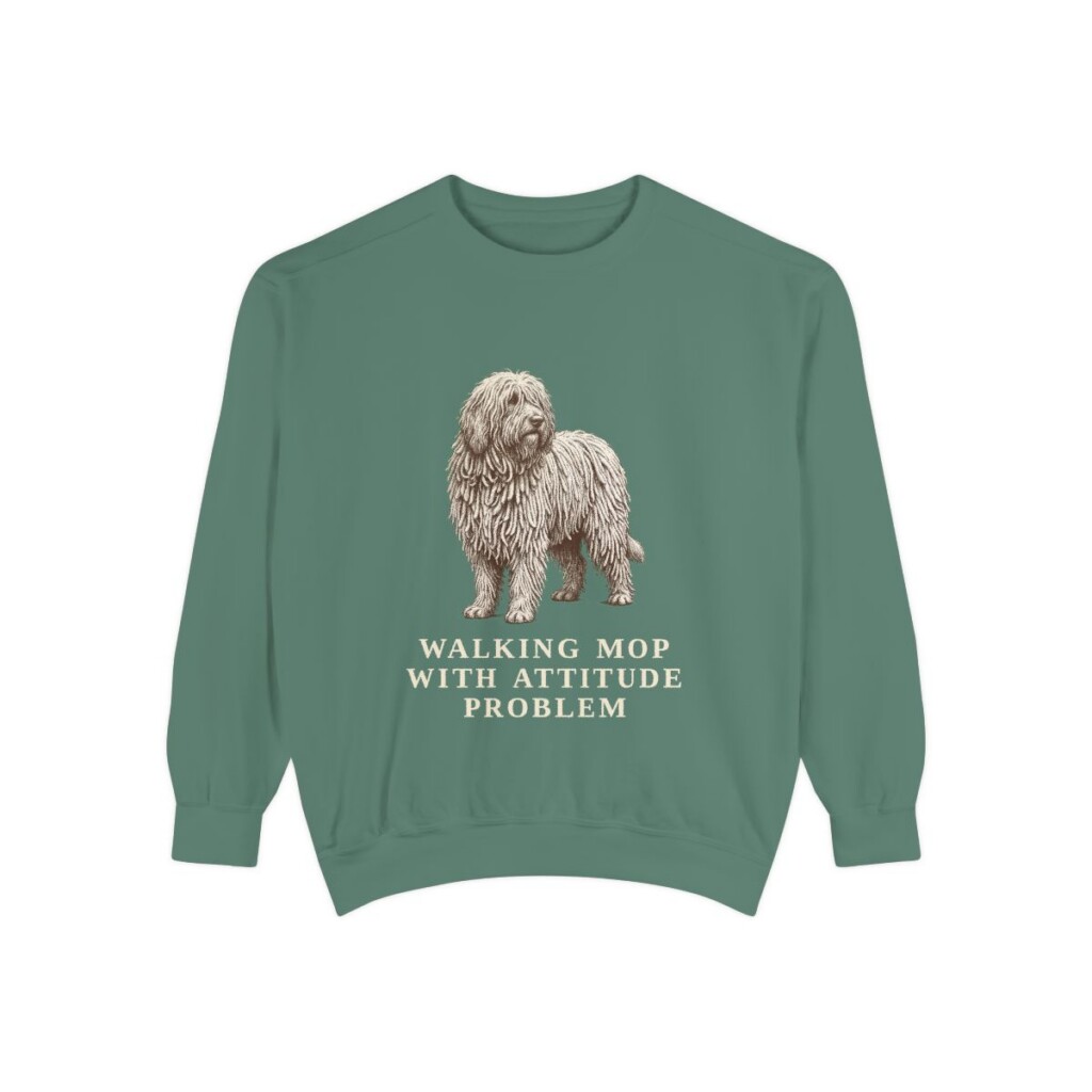 Komondor Humor Sweatshirt, Light Green, front view