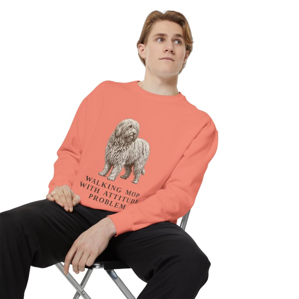 Komondor Humor Sweatshirt, Terracotta, person 1 context