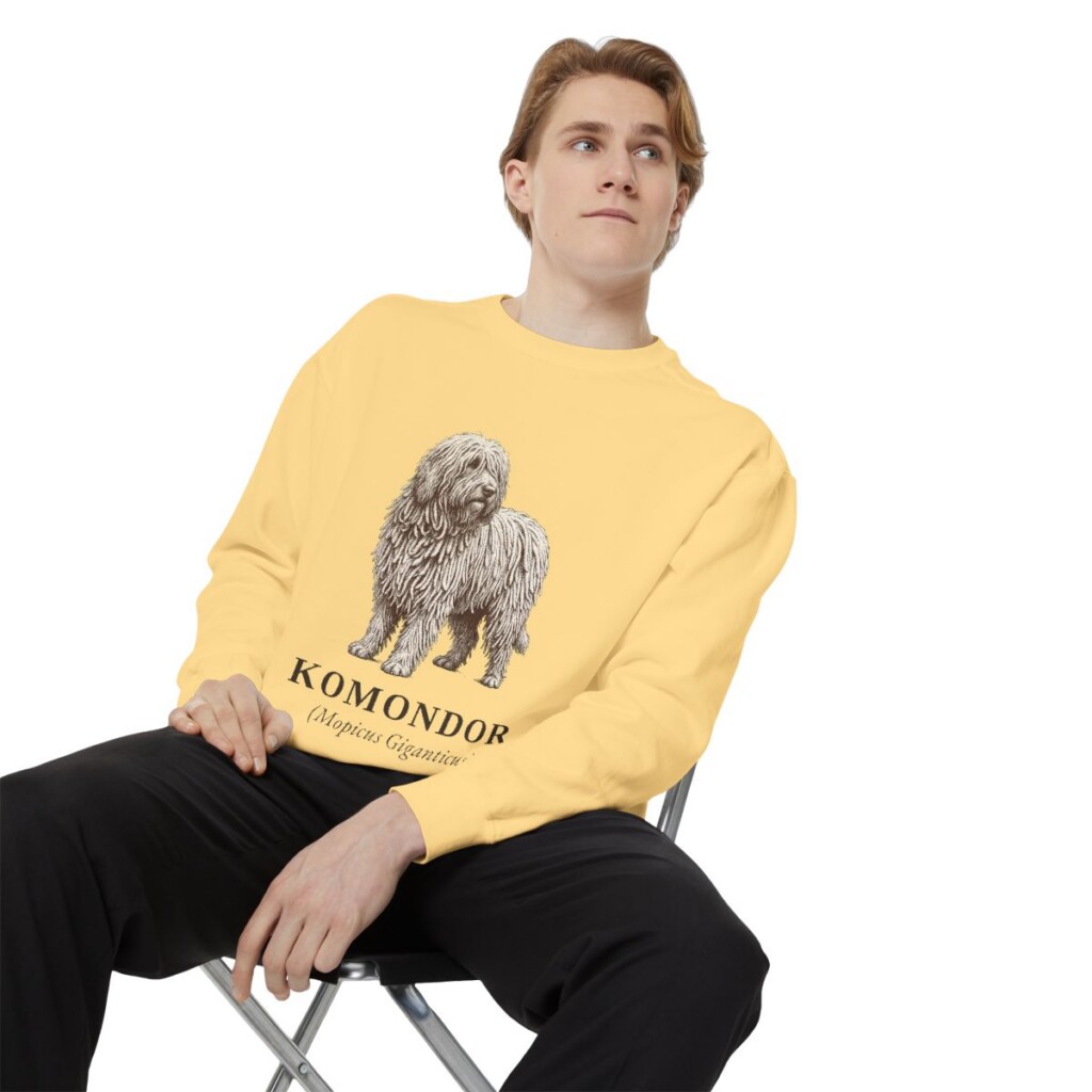 Komondor Latin Sweatshirt, Butter, person 1 context