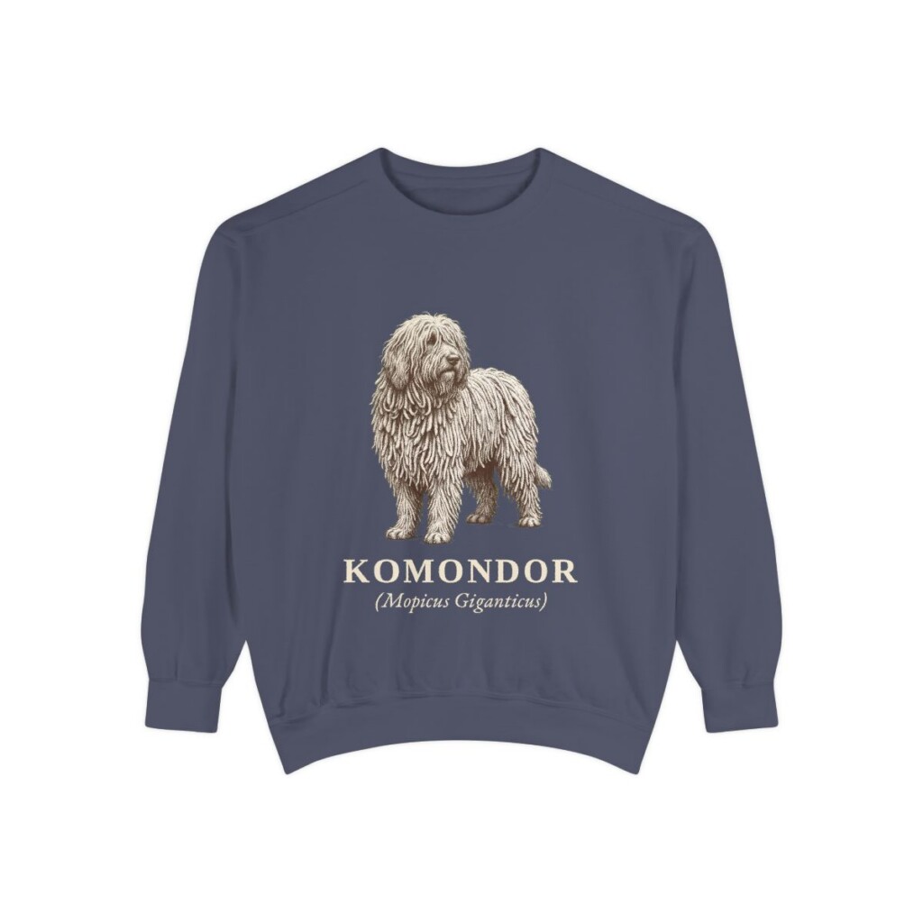 Komondor Latin Sweatshirt, Denim, front view