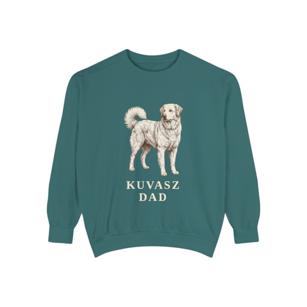 kuvasz-sweatshirt-dad-blue-spruce Kuvasz Dad Sweatshirt, Blue Spruce, front view