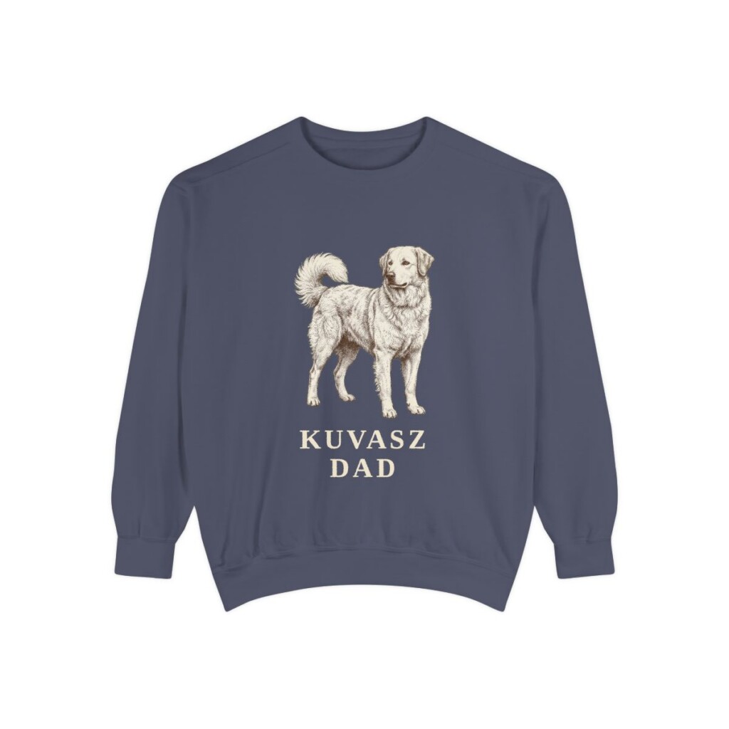 kuvasz-sweatshirt-dad-denim Kuvasz Dad Sweatshirt, Denim, front view