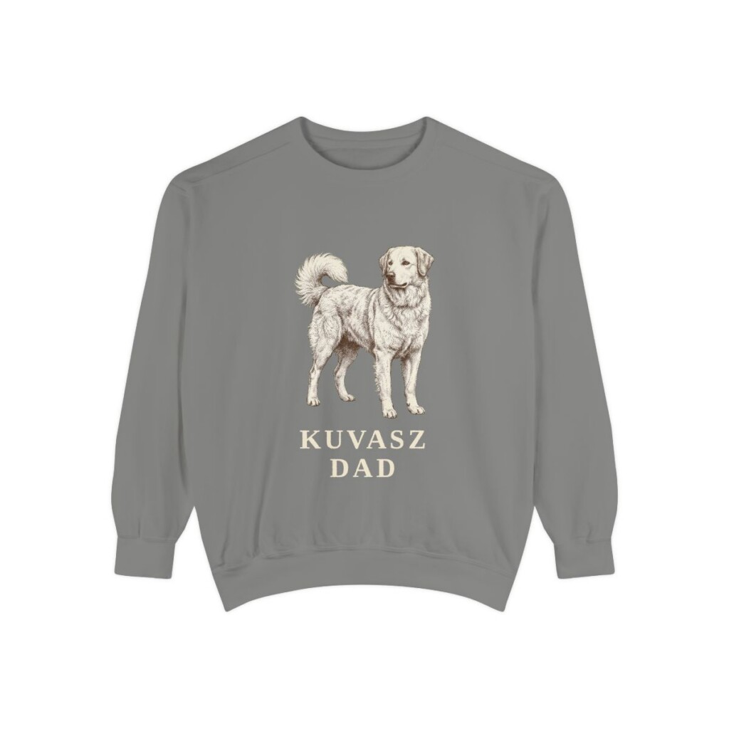kuvasz-sweatshirt-dad-grey Kuvasz Dad Sweatshirt, Grey, front view