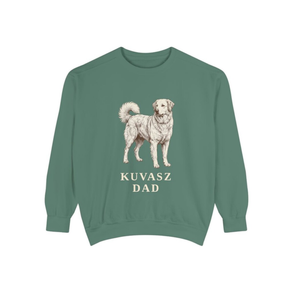 kuvasz-sweatshirt-dad-light-green Kuvasz Dad Sweatshirt, Light Green, front view
