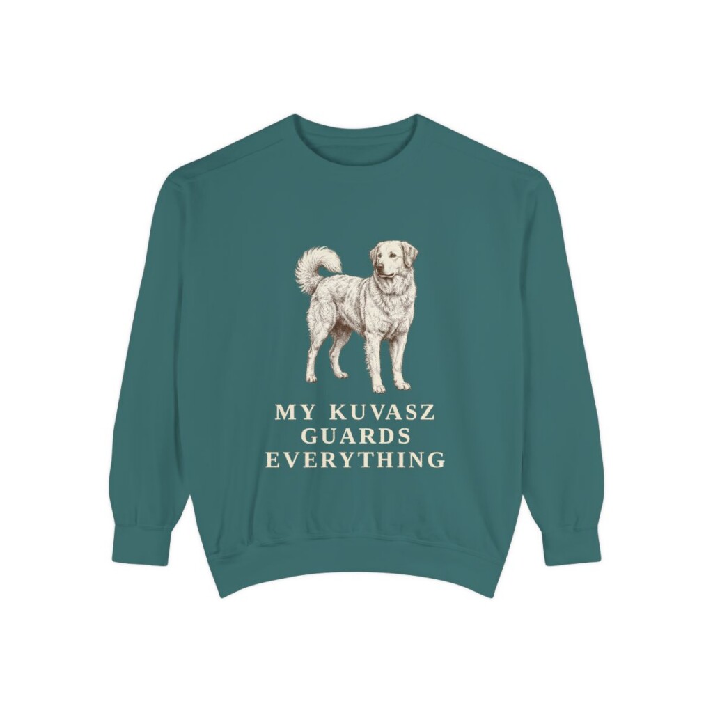 Kuvasz Humor Sweatshirt, Blue Spruce, front view