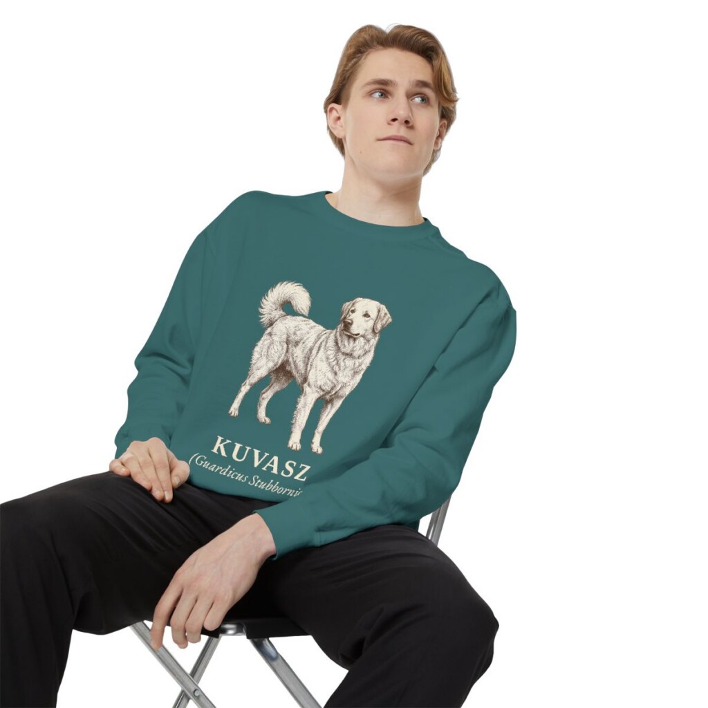 Kuvasz Latin Sweatshirt, Blue Spruce, person 1 context