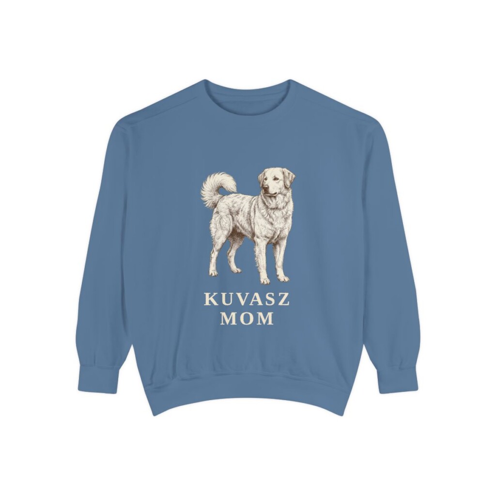 kuvasz-sweatshirt-mom-blue-jean Kuvasz Mom Sweatshirt, Blue Jean, front view