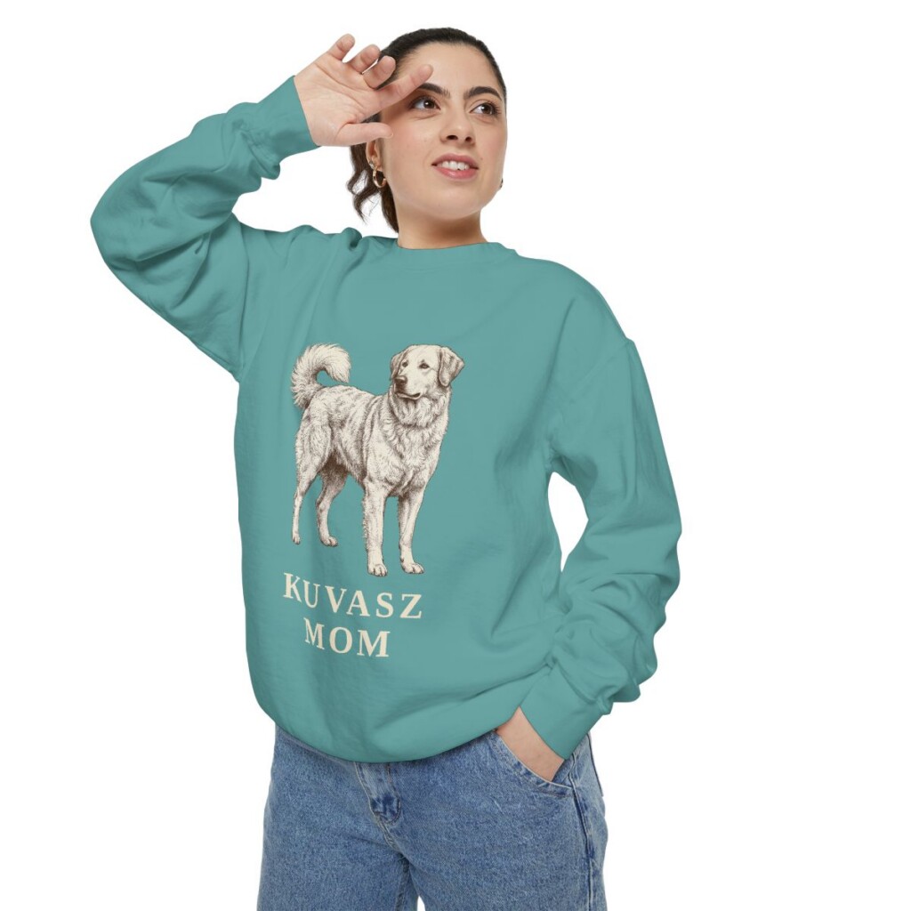 kuvasz-sweatshirt-mom-seafoam-person-2-context Kuvasz Mom Sweatshirt, Seafoam, person 2 context
