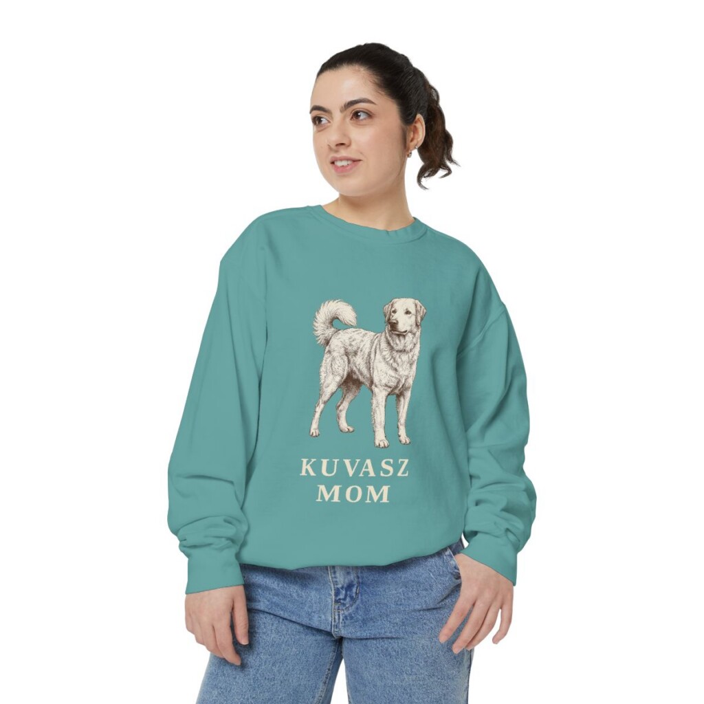 kuvasz-sweatshirt-mom-seafoam-person-2-front Kuvasz Mom Sweatshirt, Seafoam, person 2 front