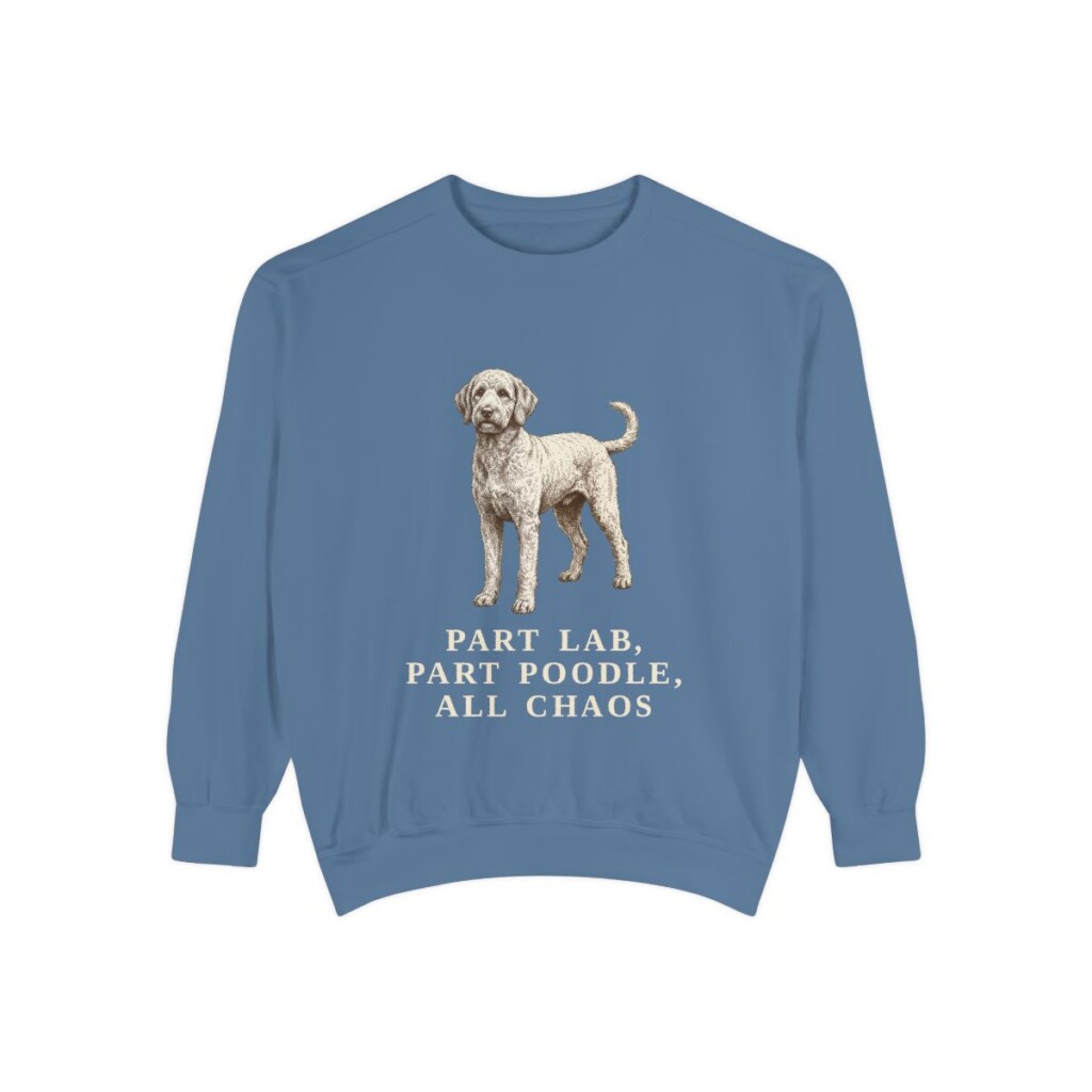 Labradoodle Humor Sweatshirt, Blue Jean, front view