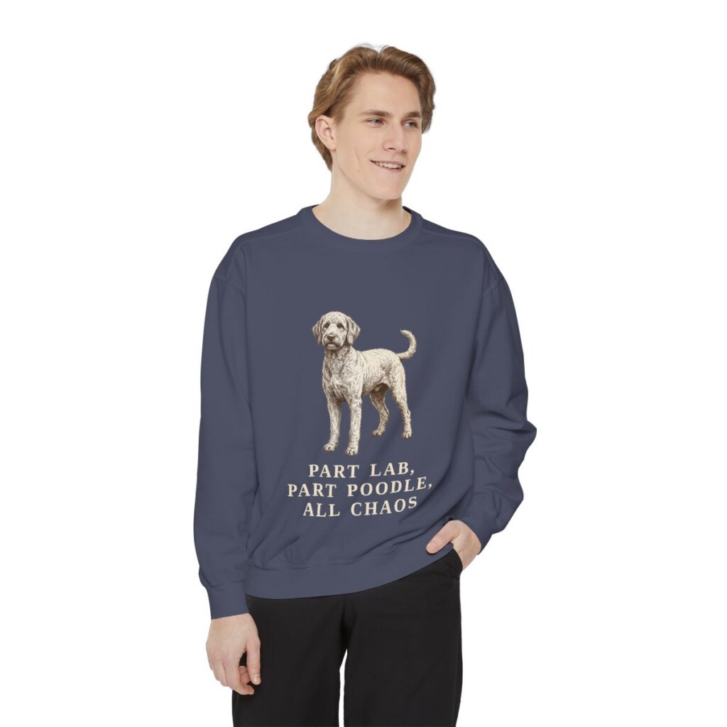 Labradoodle Humor Sweatshirt, Denim, person 1 front