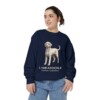 Labradoodle Latin Sweatshirt, True Navy, person 2 front