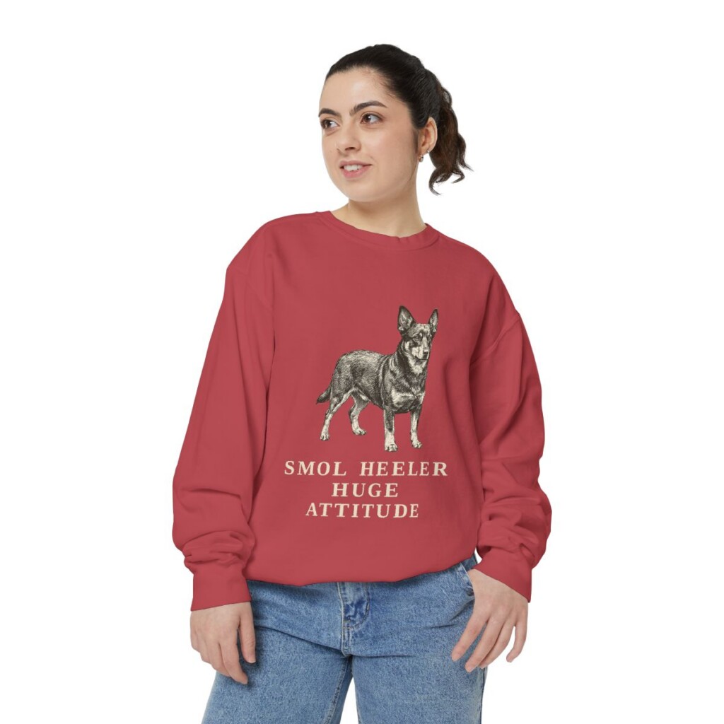 Lancashire Heeler Humor Sweatshirt, Crimson, person 2 front