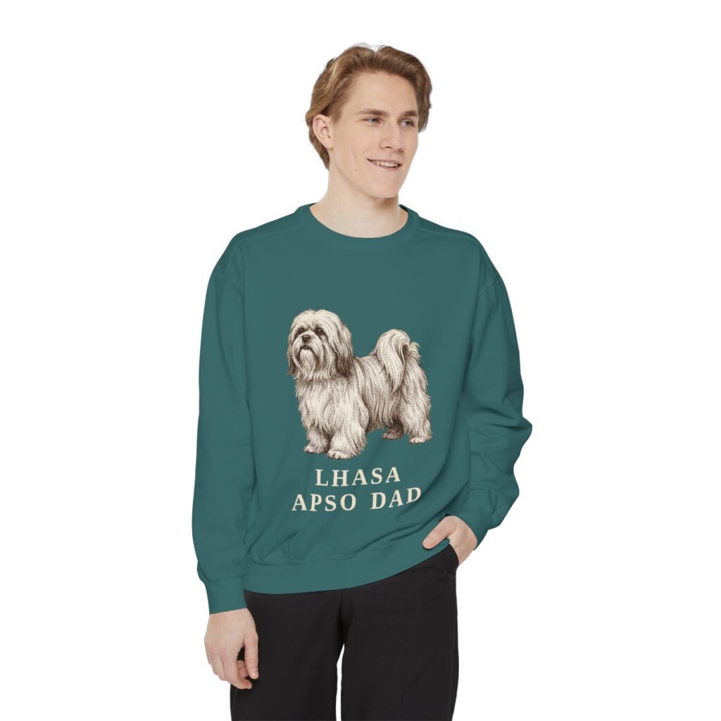 Lhasa Apso Dad Sweatshirt, Blue Spruce, person 1 front