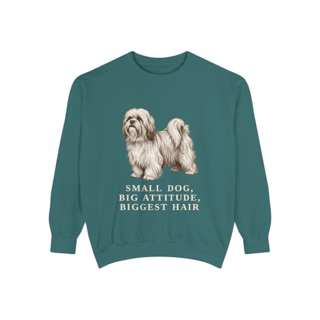 Lhasa Apso Humor Sweatshirt, Blue Spruce, front view