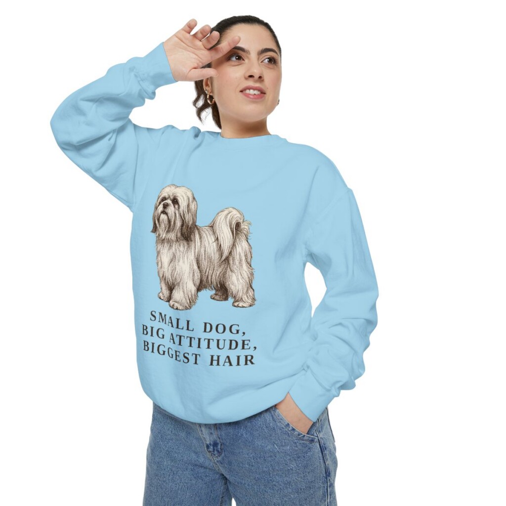 Lhasa Apso Humor Sweatshirt, Chambray, person 2 context
