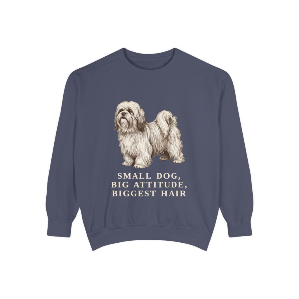 Lhasa Apso Humor Sweatshirt, Denim, front view