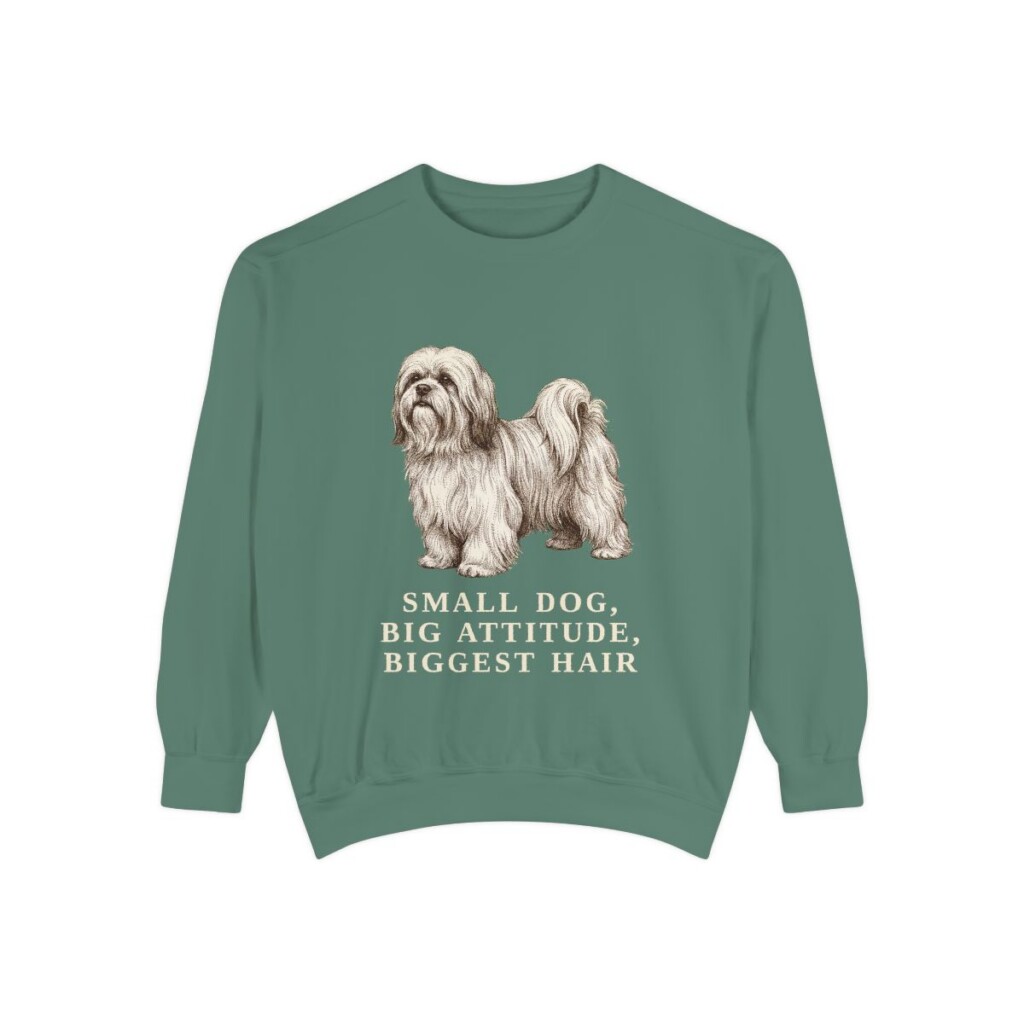 Lhasa Apso Humor Sweatshirt, Light Green, front view