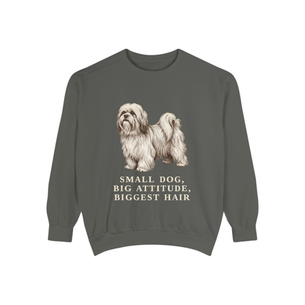Lhasa Apso Humor Sweatshirt, Pepper, front view
