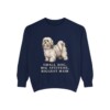 Lhasa Apso Humor Sweatshirt, True Navy, front view