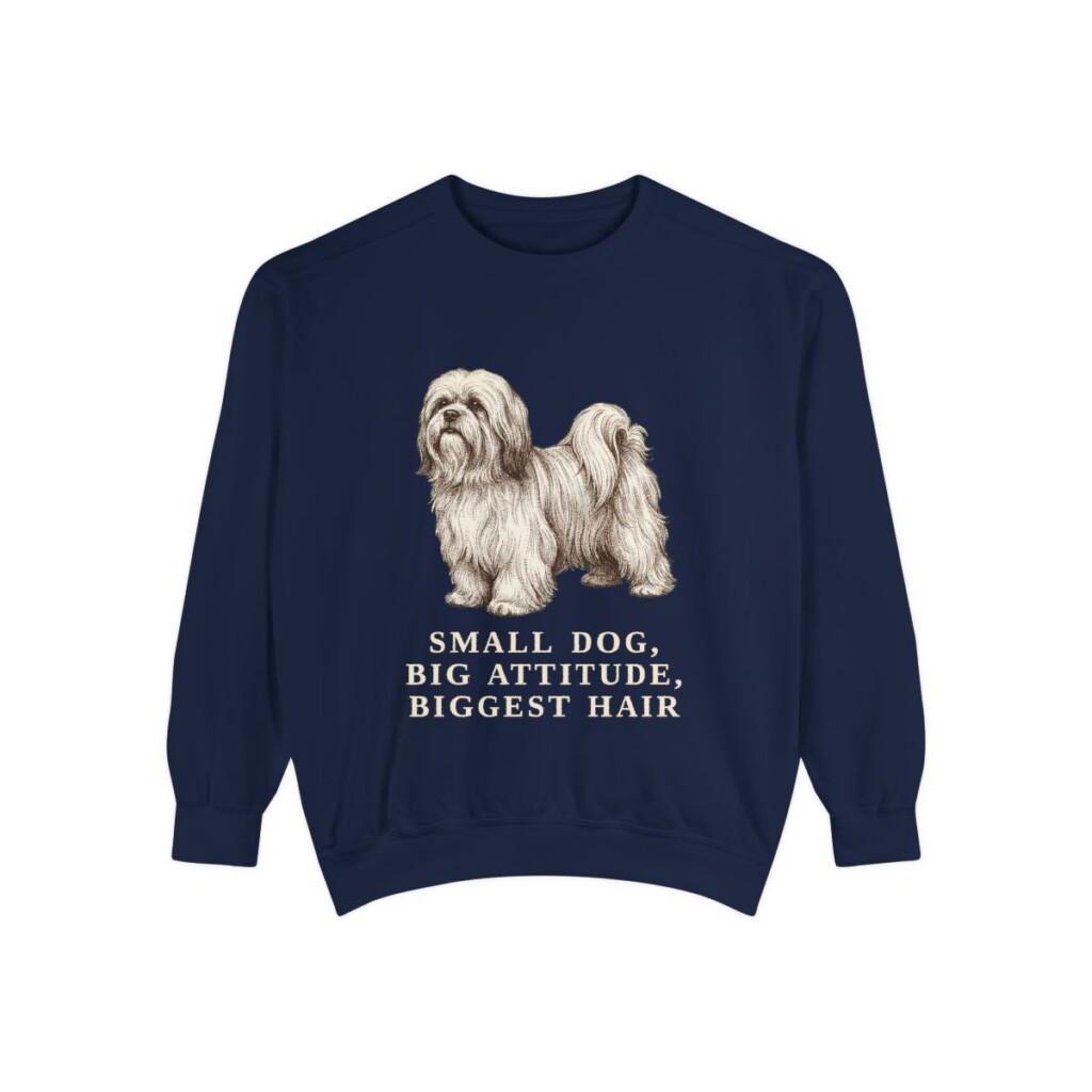 Lhasa Apso Humor Sweatshirt, True Navy, front view