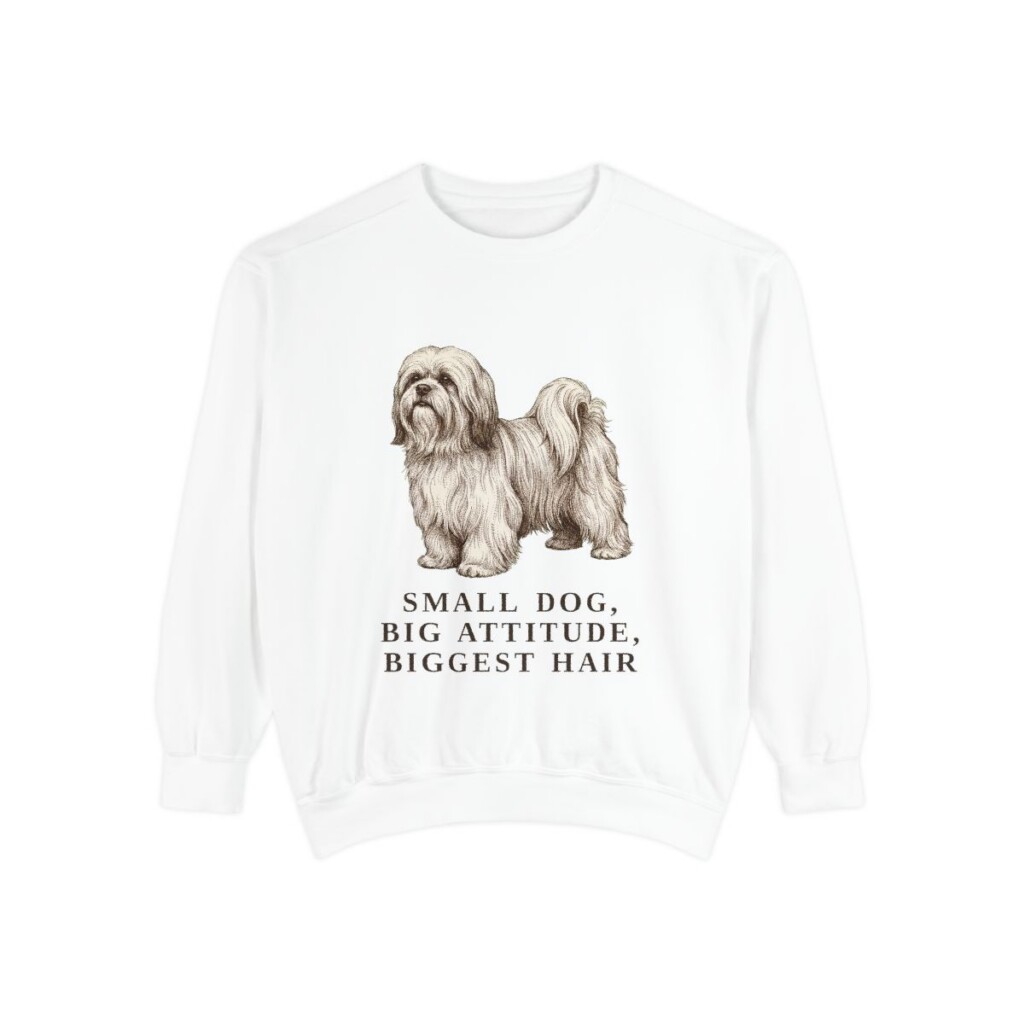 Lhasa Apso Humor Sweatshirt, White, front view