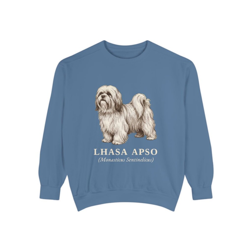 Lhasa Apso Latin Sweatshirt, Blue Jean, front view