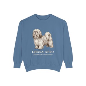 Lhasa Apso Latin Sweatshirt, Blue Jean, front view