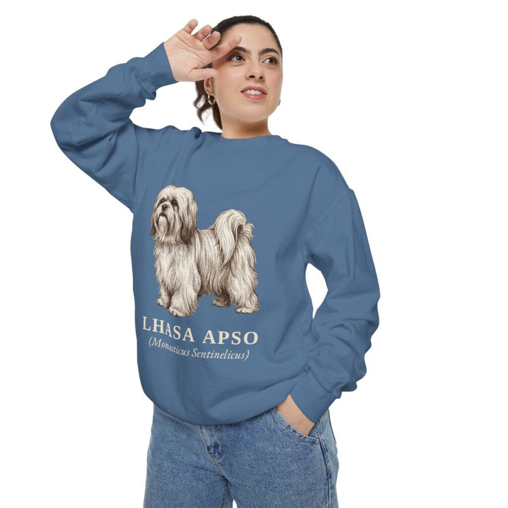 Lhasa Apso Latin Sweatshirt, Blue Jean, person 2 context