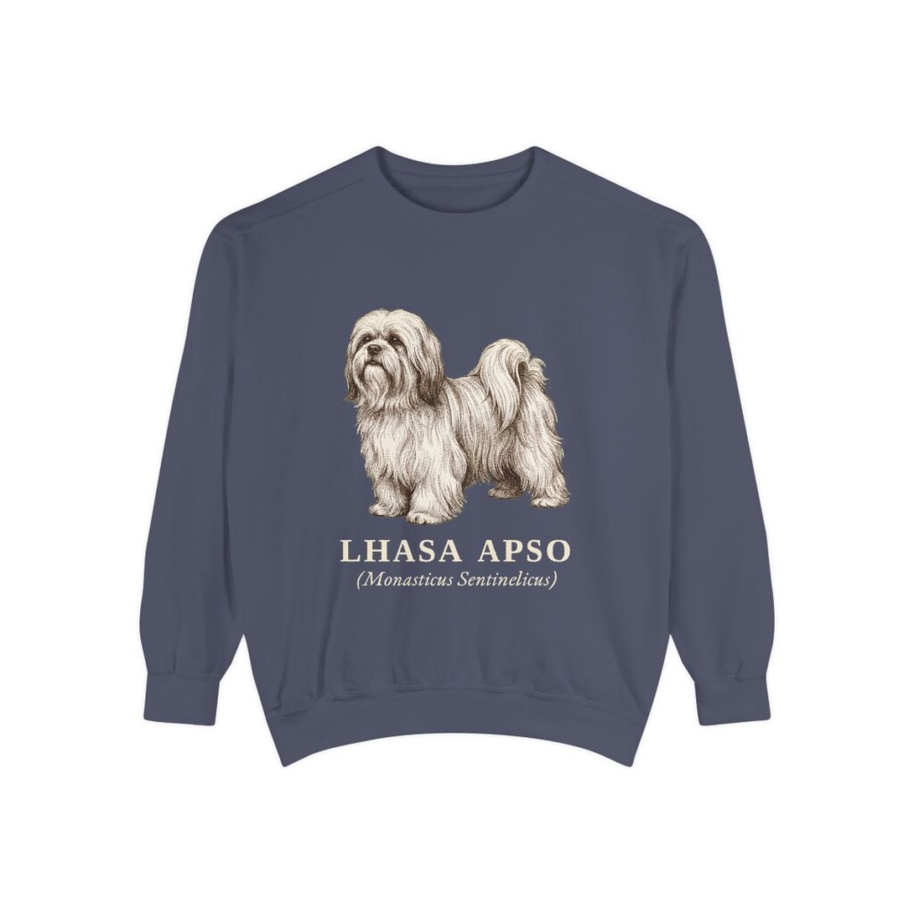 Lhasa Apso Latin Sweatshirt, Denim, front view