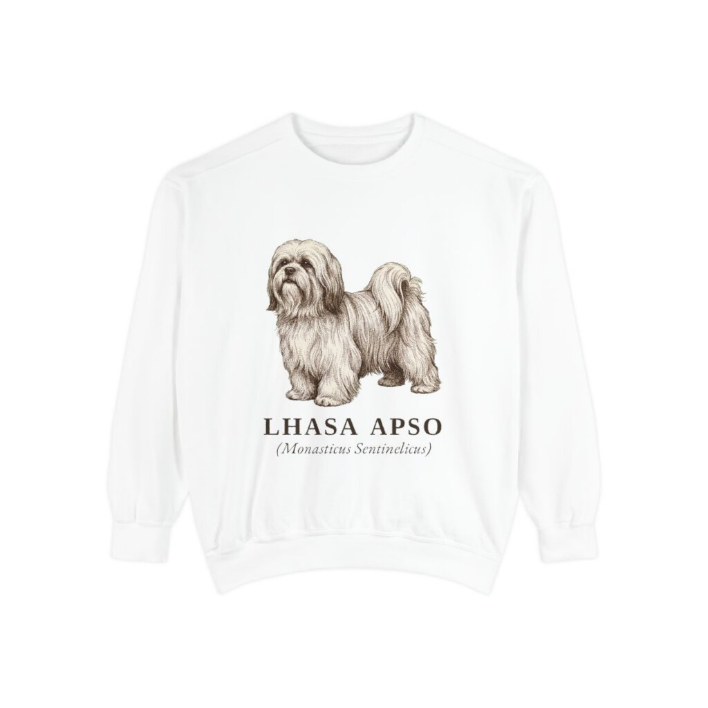 Lhasa Apso Latin Sweatshirt, White, front view