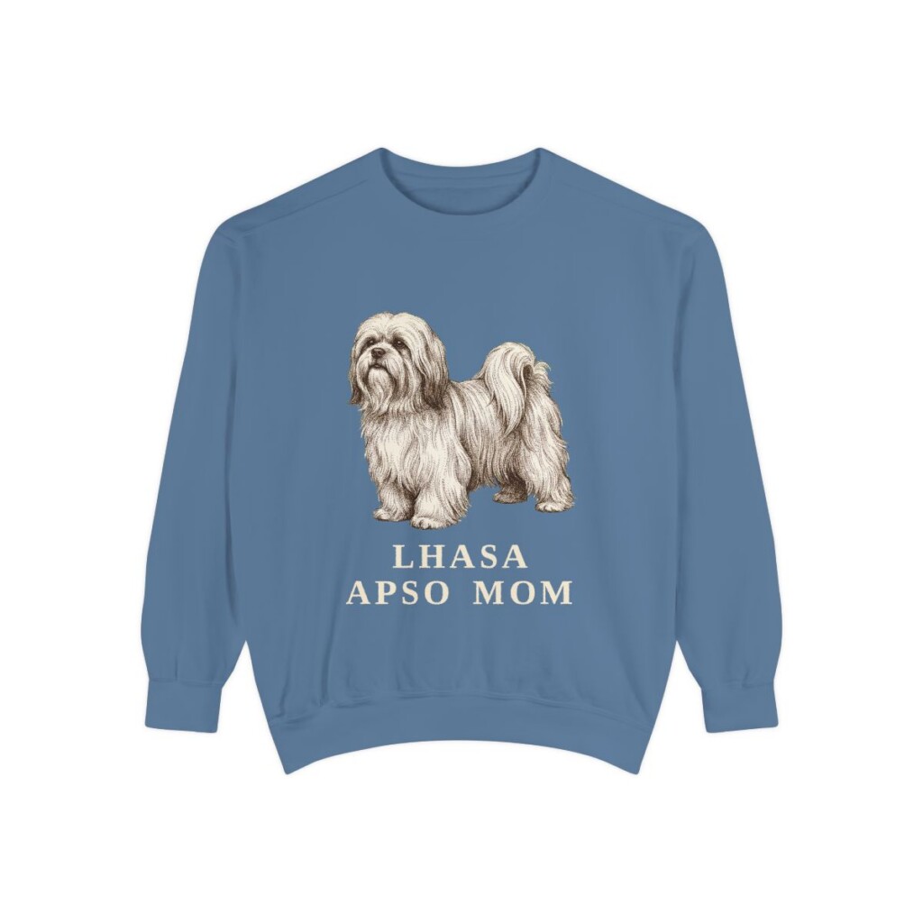 lhasa-apso-sweatshirt-mom-blue-jean Lhasa Apso Mom Sweatshirt, Blue Jean, front view