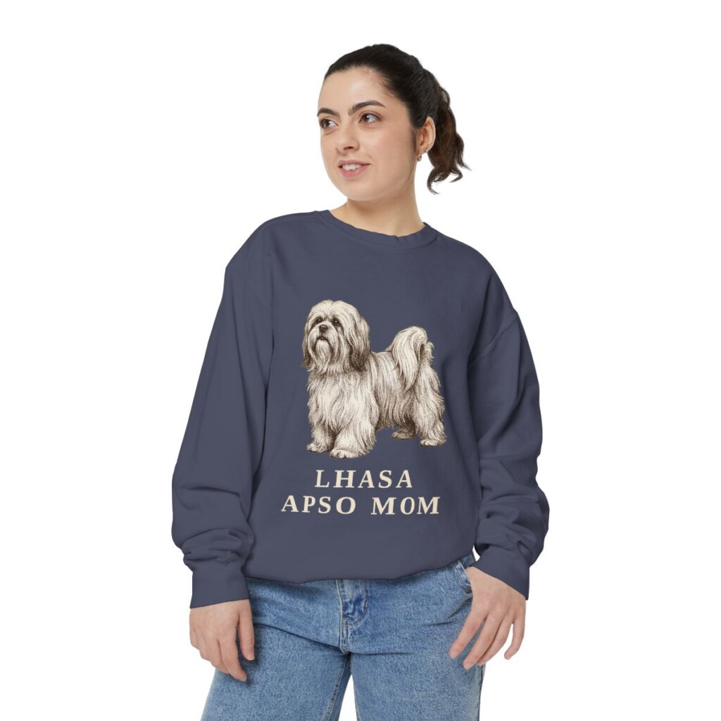 lhasa-apso-sweatshirt-mom-denim-person-2-front Lhasa Apso Mom Sweatshirt, Denim, person 2 front