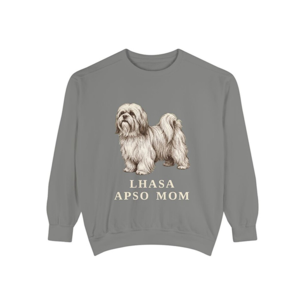 lhasa-apso-sweatshirt-mom-grey Lhasa Apso Mom Sweatshirt, Grey, front view