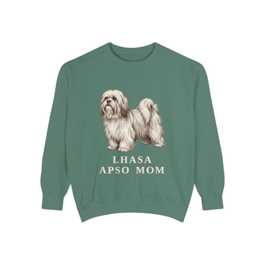 lhasa-apso-sweatshirt-mom-light-green Lhasa Apso Mom Sweatshirt, Light Green, front view