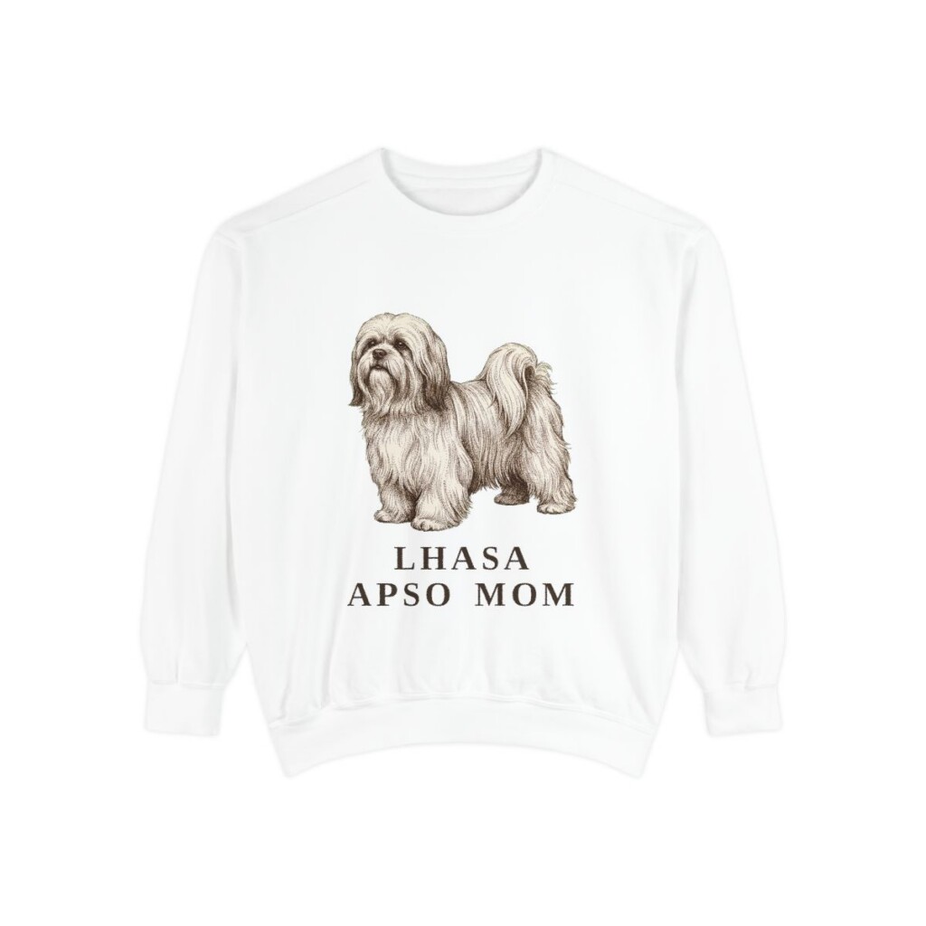 lhasa-apso-sweatshirt-mom-white Lhasa Apso Mom Sweatshirt, White, front view