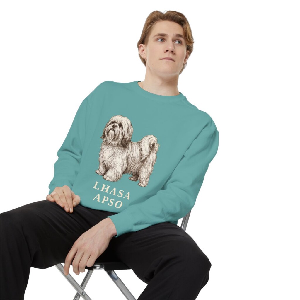 Lhasa Apso Sweatshirt, Seafoam, person 1 context