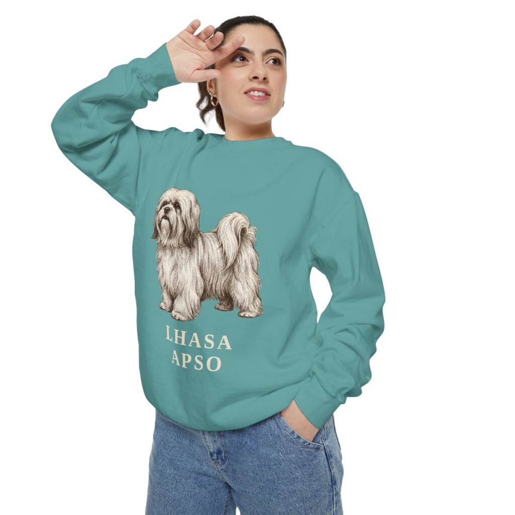 Lhasa Apso Sweatshirt, Seafoam, person 2 context