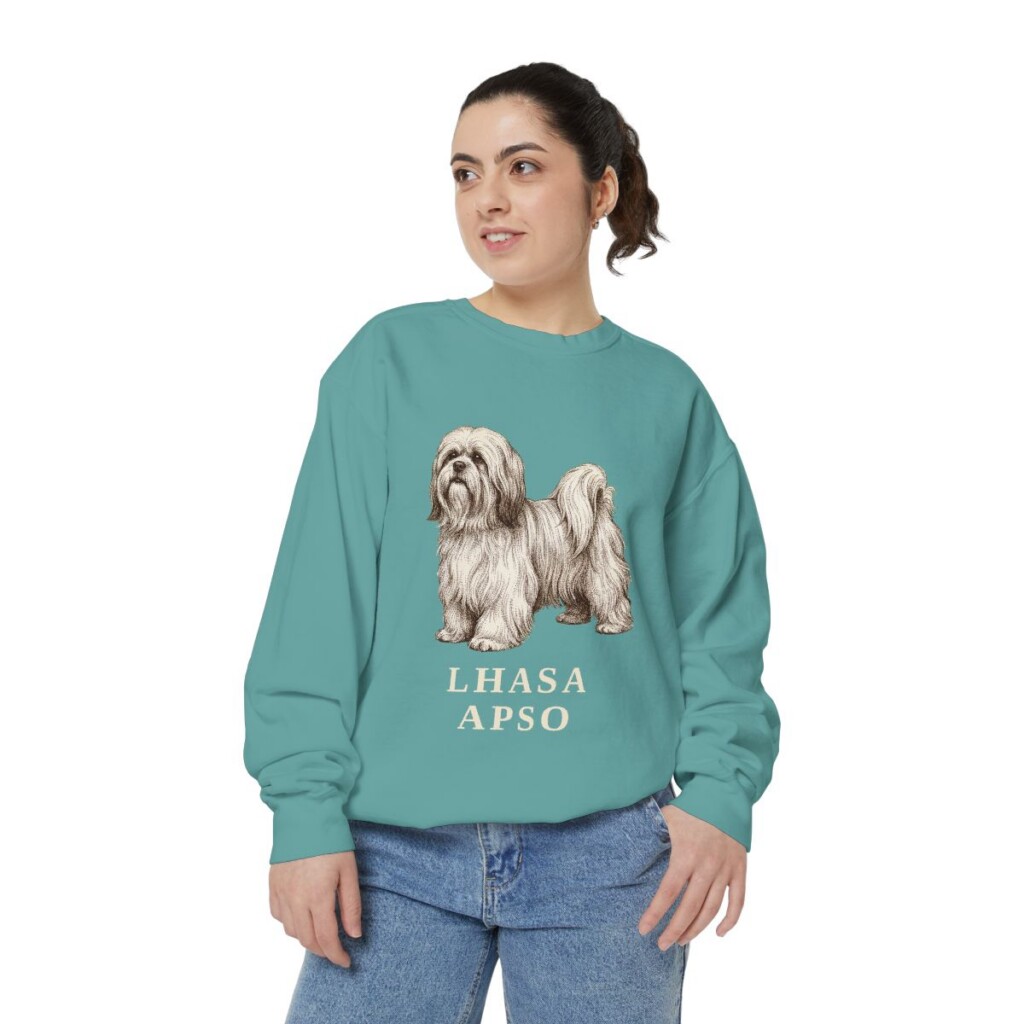 Lhasa Apso Sweatshirt, Seafoam, person 2 front