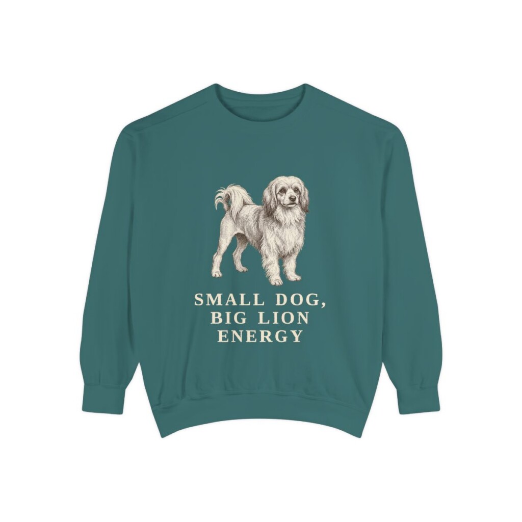 lowchen-sweatshirt-humor-blue-spruce Lowchen Humor Sweatshirt, Blue Spruce, front view