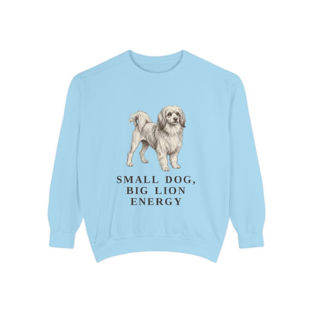 lowchen-sweatshirt-humor-chambray Lowchen Humor Sweatshirt, Chambray, front view