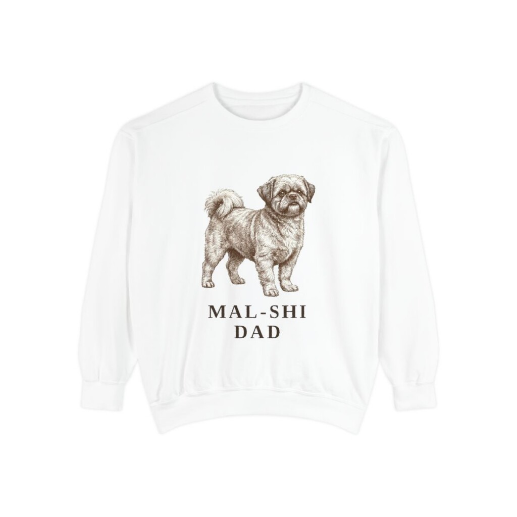 mal-shi-sweatshirt-dad-white Mal-Shi Dad Sweatshirt, White, front view