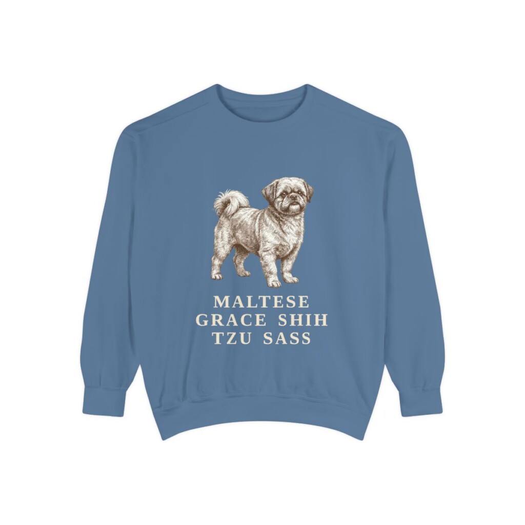Mal-Shi Humor Sweatshirt, Blue Jean, front view