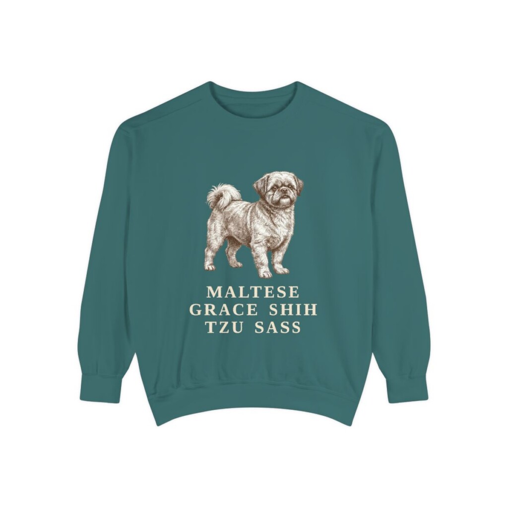 Mal-Shi Humor Sweatshirt, Blue Spruce, front view