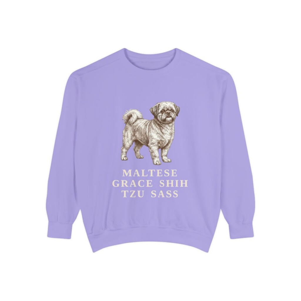 Mal-Shi Humor Sweatshirt, Violet, front view