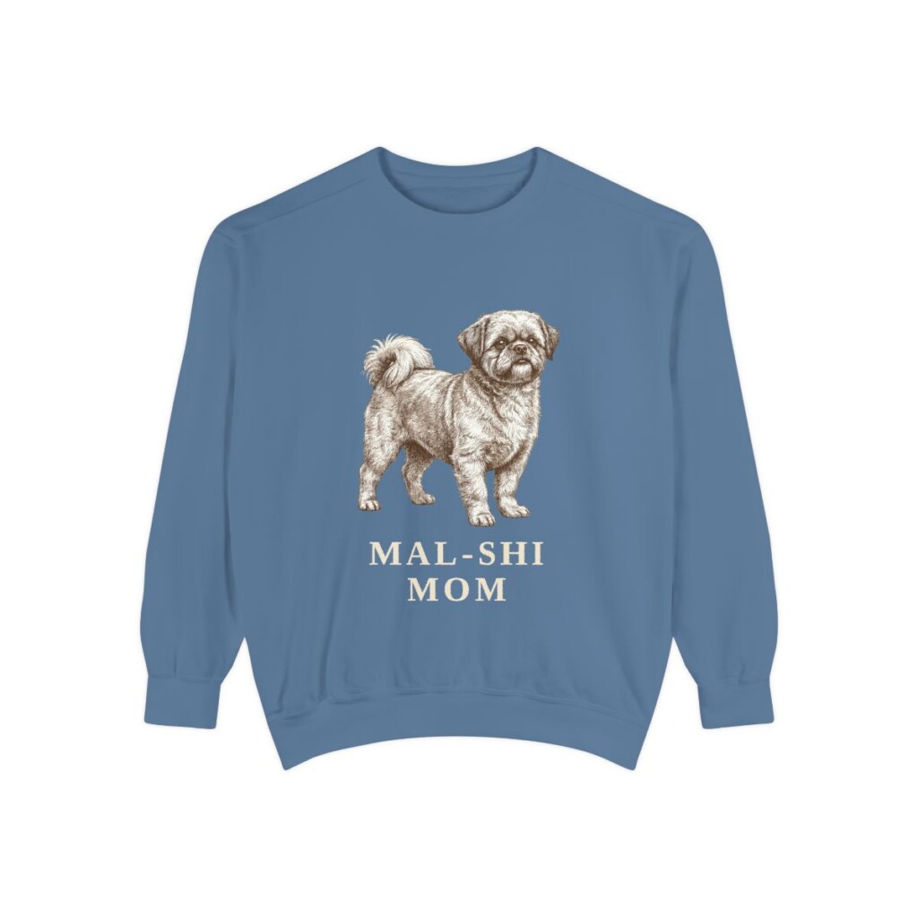 Mal-Shi Mom Sweatshirt, Blue Jean, front view