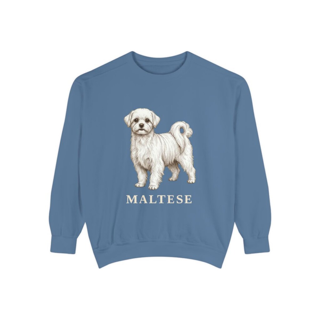 Maltese Sweatshirt, Blue Jean, front view