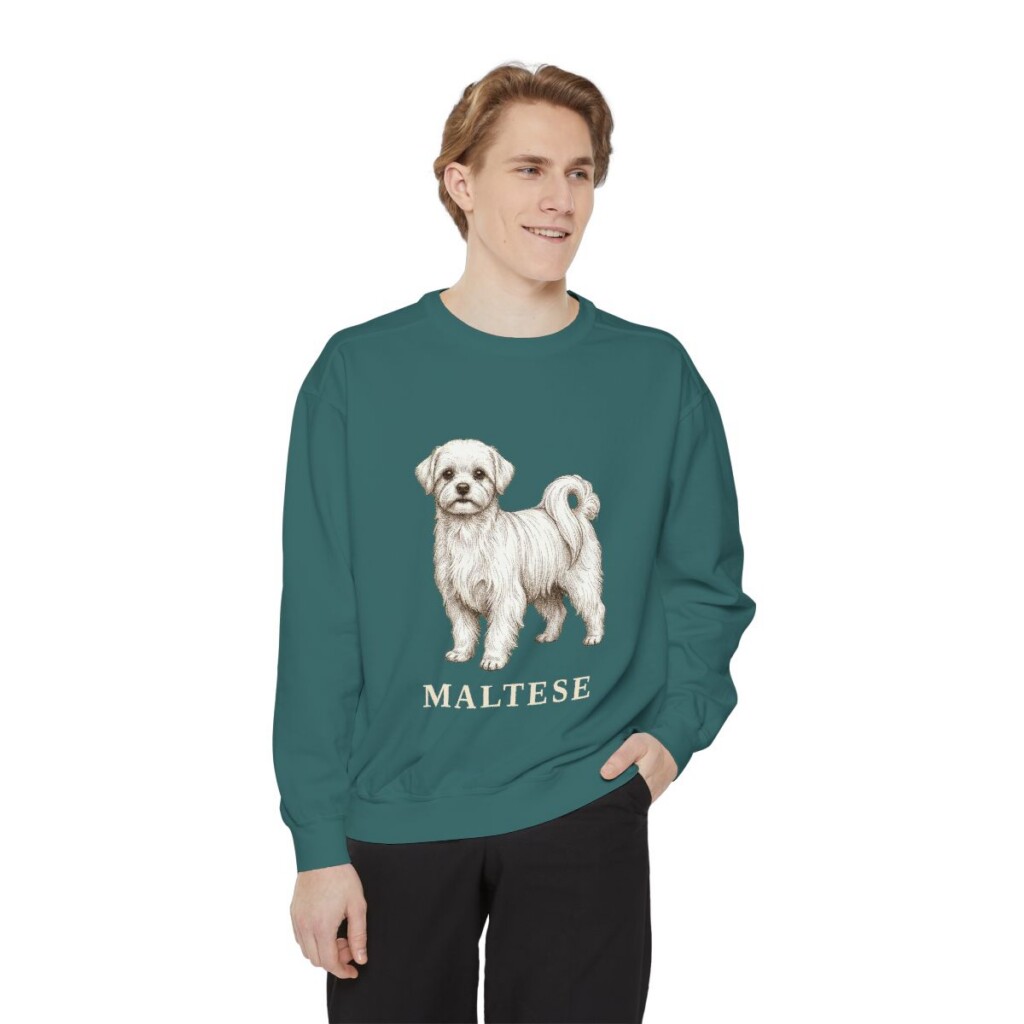 Maltese Sweatshirt, Blue Spruce, person 1 front