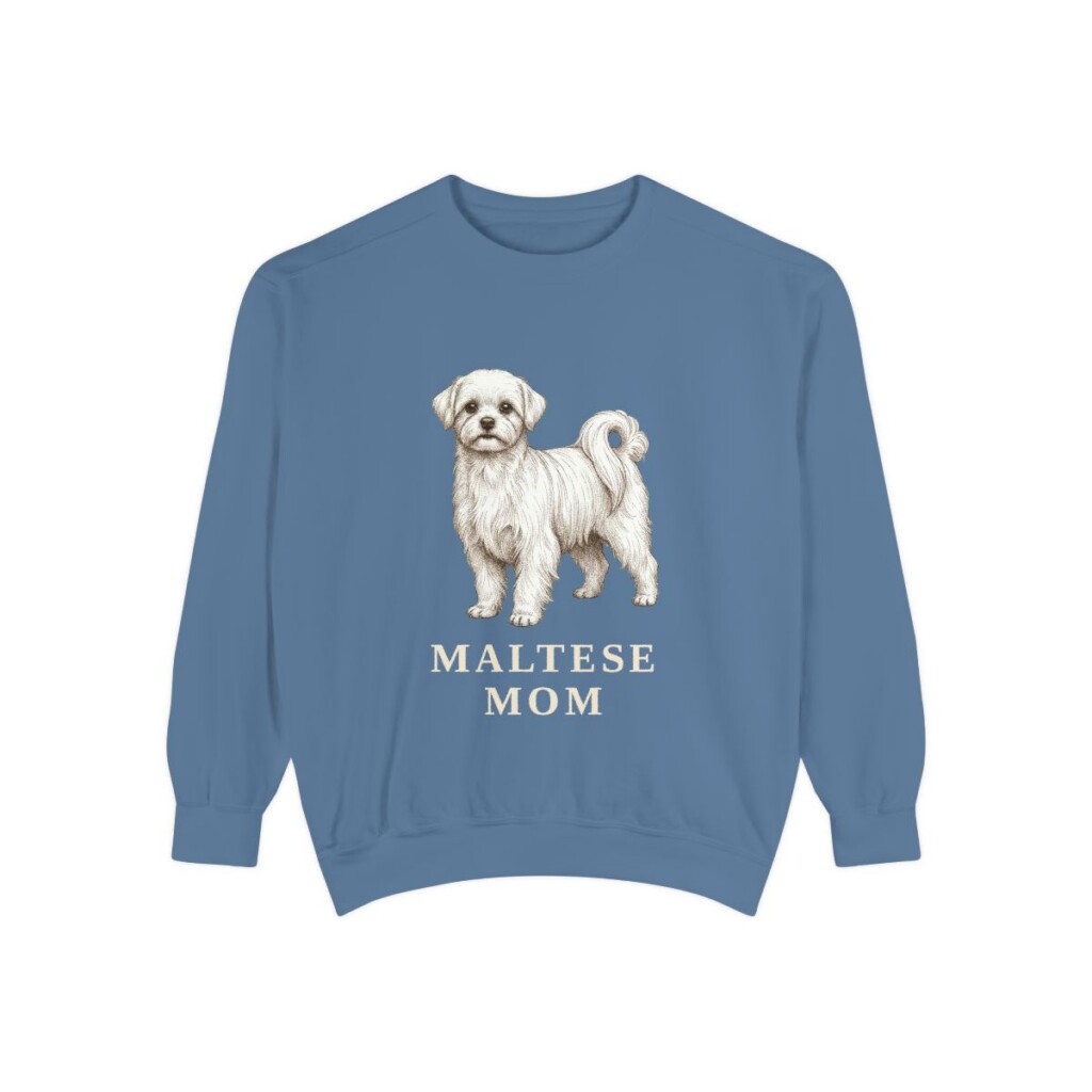 maltese-sweatshirt-mom-blue-jean Maltese Mom Sweatshirt, Blue Jean, front view